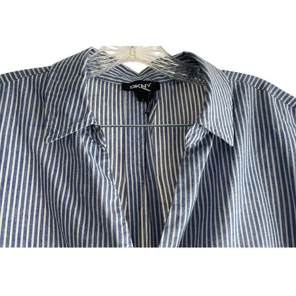 DKNY Donna Karan Blue White Striped Almost Sleeveless Size L Women's Top - Picture 3 of 10